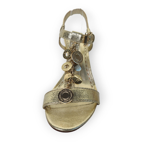 COACH Gold Leather Sandals T-Strap Lucky Charm Heels Women's 9B - Picture 5 of 10